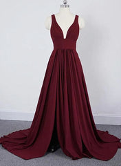 Wine Red Chiffon High Slit Long Party Dress, Charming Long Straps Corset Bridesmaid Dresses outfit, Bridesmaid Dress Blushes