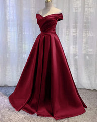 Wine Red Floor Length Off Shoulder Corset Wedding Party Dress, Dark Red Corset Prom Dress outfits, Wedding Dresses Back