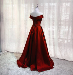 Wine Red Floor Length Off Shoulder Corset Wedding Party Dress, Dark Red Corset Prom Dress outfits, Wedding Dress Backs