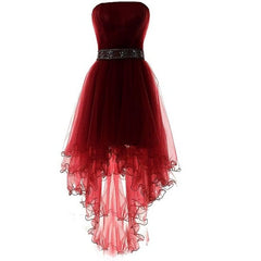 Wine Red Lovely High Low Tulle Corset Homecoming Dress, Cute Party Dress Outfits, Prom Dresses Long Sleeves