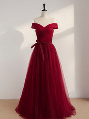 Wine Red Off Shoulder Simple Sweetheart Floor Length Party Dress, Dark Red Corset Formal Dress outfit, Homecoming Dress