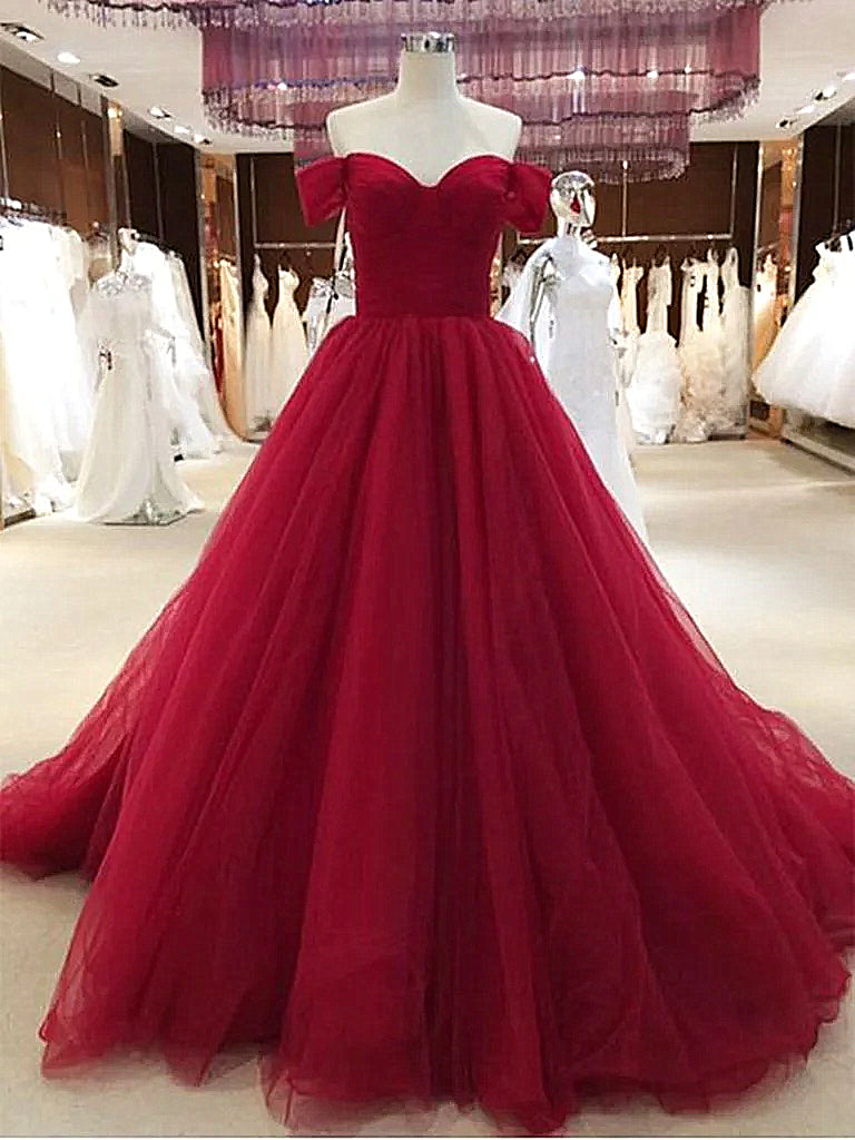 Wine Red Off Shoulder Sweetheart Long Corset Formal Gown, Red Party Dress Outfits, Prom Dress Design