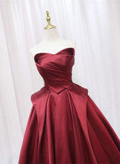 Wine Red Satin Long Party Dress, A-line Wine Red Corset Prom Dress outfits, Party Dress Night Out