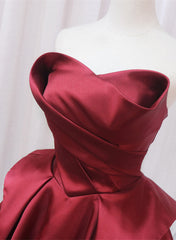 Wine Red Satin Long Party Dress, A-line Wine Red Corset Prom Dress outfits, Party Dresses Night Out