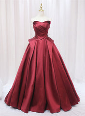 Wine Red Satin Long Party Dress, A-line Wine Red Corset Prom Dress outfits, Party Dresses For Ladies 2029
