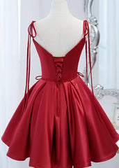 Wine Red Satin V-neckline Straps Beaded Short Corset Prom Dress, Wine Red Party Dresses outfit, Prom Dress Green