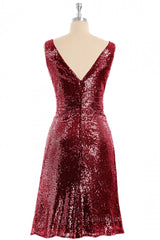 Wine Red Sequin V Neck Short Corset Bridesmaid Dress outfit, Bridesmaids Dresses Modest