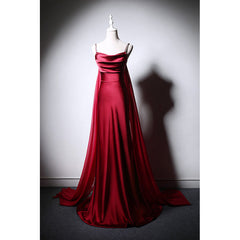 Wine Red Soft Satin Long Straps Long A-line Corset Prom Dress, Wine Red Evening Dress outfit, Party Dresses Shorts