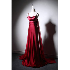 Wine Red Soft Satin Long Straps Long A-line Corset Prom Dress, Wine Red Evening Dress outfit, Party Dress Classy