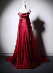 Wine Red Soft Satin Long Straps Long A-line Corset Prom Dress, Wine Red Evening Dress outfit, Party Dress Styling Ideas