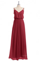 Wine Red Straps Blouson Chiffon Long Corset Bridesmaid Dress outfit, Beach Wedding Dress