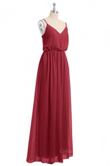 Wine Red Straps Blouson Chiffon Long Corset Bridesmaid Dress outfit, Champagne Bridesmaid Dress