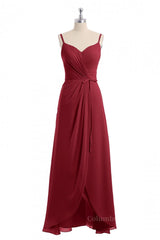 Wine Red Straps Faux Wrap Long Corset Bridesmaid Dress outfit, Small Wedding Ideas