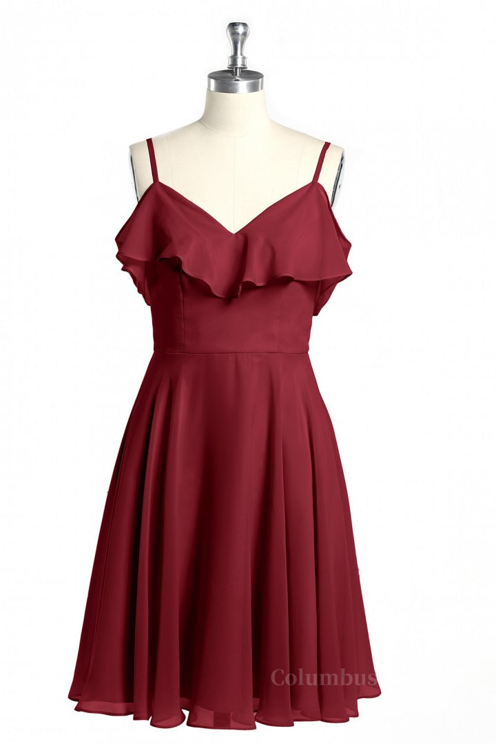 Wine Red Straps Short Ruffles Corset Bridesmaid Dress outfit, Bridesmaid Dressese Lavender