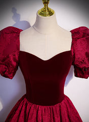 Wine Red Sweetheart Short Sleeves Long Party Dress, Wine Red Evening Dress Corset Prom Dress outfits, Corset Dress
