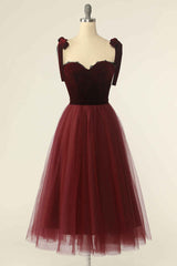 Wine Red Sweetheart Tie-Strap A-Line Short Corset Prom Dress outfits, Homecoming Dresses With Tulle