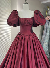 Wine Red Taffeta Short Sleeves Long Corset Formal Dress, Wine Red Evening Dress Corset Prom Dress outfits, Engagement Photo