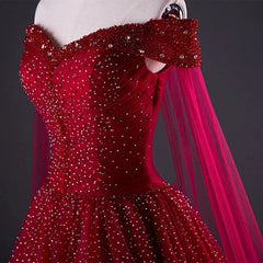 Wine Red Tulle Beaded Tulle Sparkle Long Corset Prom Dress, Dark Red Sweet 16 Gown outfit, Women Dress