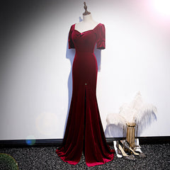 Wine Red Velvet Mermaid Long Evening Party Dresses, Dark Red Velvet Corset Formal Dresses outfit, Prom Dresses 2025