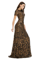 Short Sleeves Sequins A-Line Corset Formal Evening Dress outfit, Couture Gown