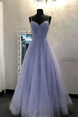 Sparkly A Line Lavender Spaghetti Straps Corset Prom Dresses, Tulle Sweetheart Evening Dresses outfit, Formal Dressing Style