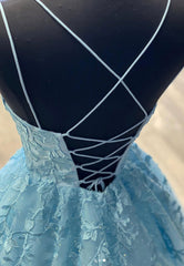 Blue Lace Long Corset Prom Dresses, A-Line Corset Formal Evening Dresses outfit, Bridesmaid Propos