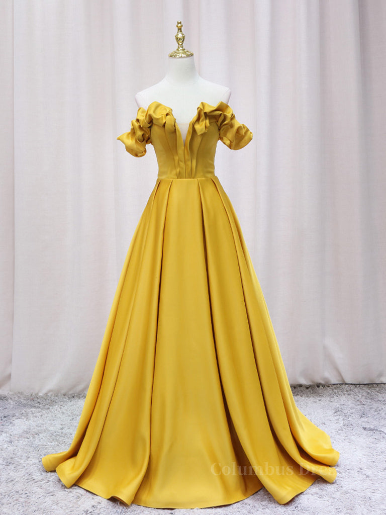 Yellow A-line Satin Long Corset Prom Dress, Yellow Corset Formal Dress outfit, Dream