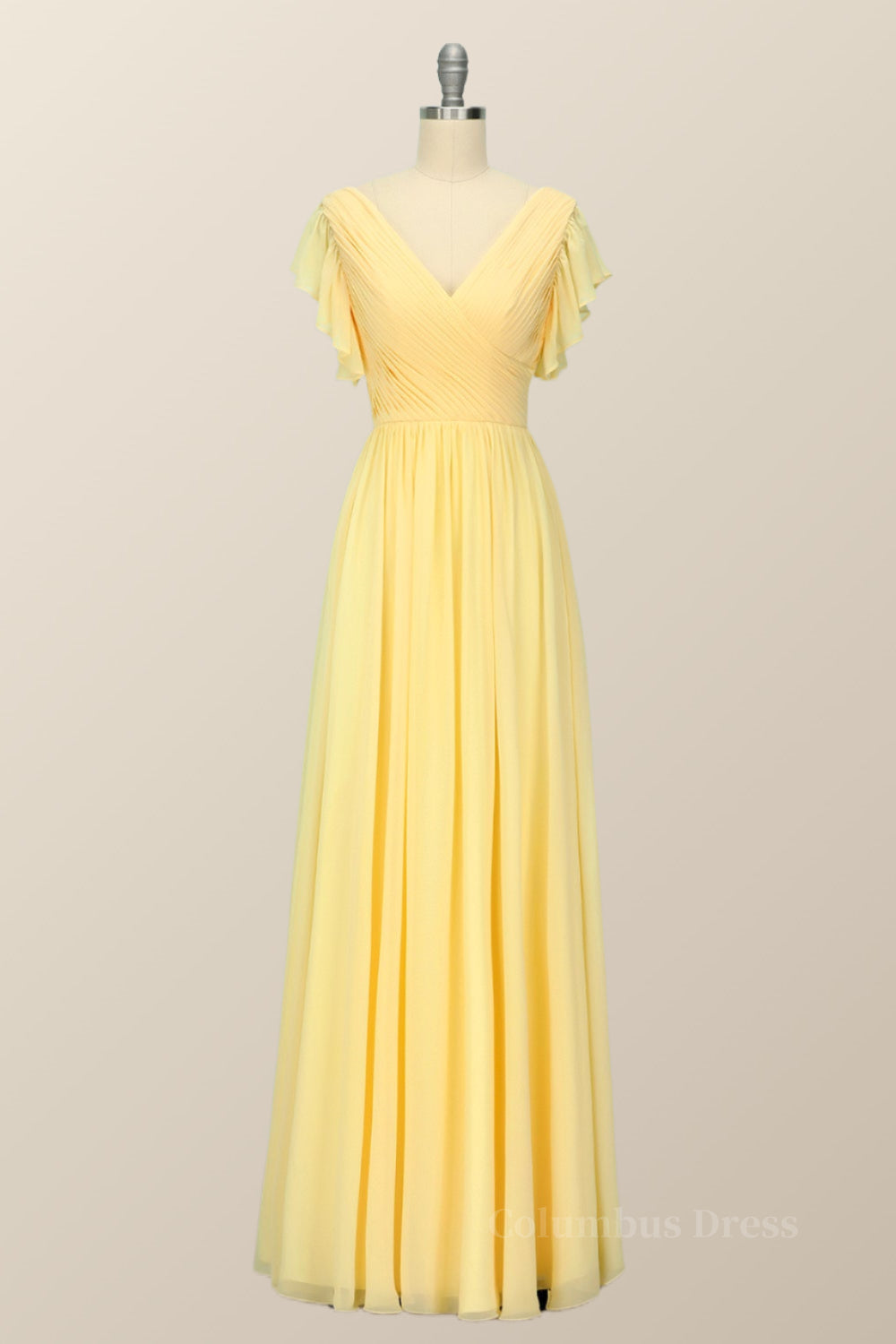 Yellow Chiffon A-line Pleated Long Corset Bridesmaid Dress outfit, Bridesmaid Dresses Color Palette
