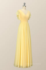 Yellow Chiffon A-line Pleated Long Corset Bridesmaid Dress outfit, Bridesmaid Dresses Color Palettes