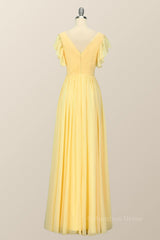 Yellow Chiffon A-line Pleated Long Corset Bridesmaid Dress outfit, Bridesmaid Dress Color Palette