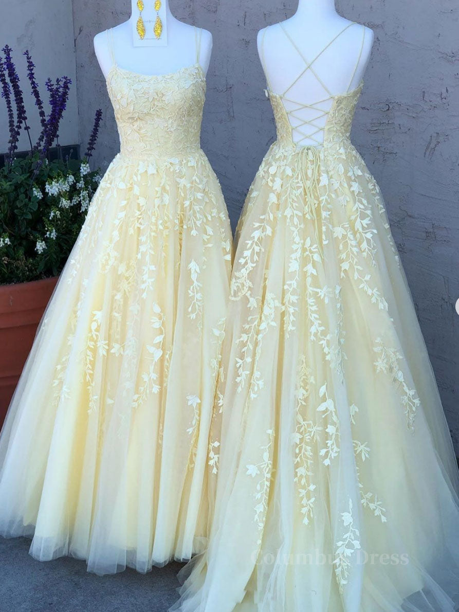 Yellow tulle lace long Corset Prom dress, yellow tulle lace Corset Formal dress outfit, Homecomming Dress Black