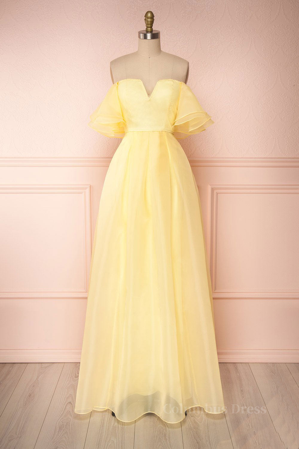 Yellow tulle off shoulder long Corset Prom dress yellow Corset Formal dress outfit, Prom Dresses Elegant