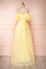 Yellow tulle off shoulder long Corset Prom dress yellow Corset Formal dress outfit, Prom Dresses Styles