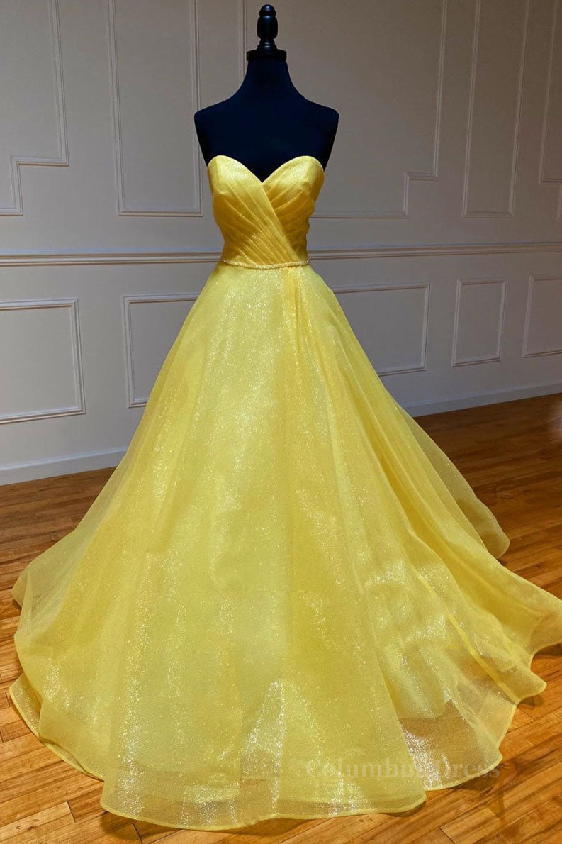 Yellow tulle sweetheart long Corset Prom dress yellow Corset Formal dress outfit, Prom Dresses Classy