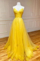Yellow v neck tulle long Corset Prom dress yellow Corset Formal dress outfit, Prom Dresses For 025