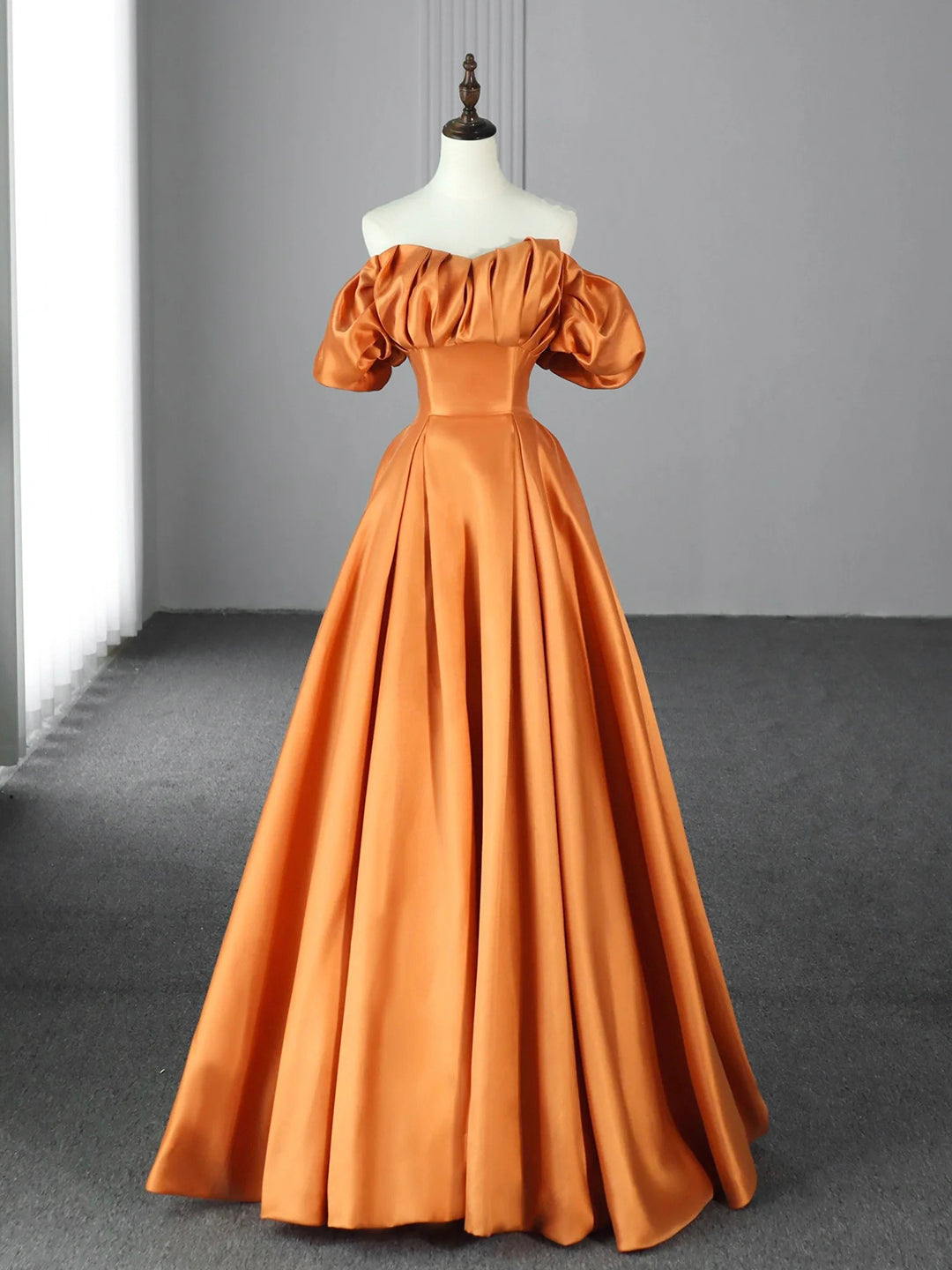 Orange Floor Length Satin Long Corset Prom Dress, Off the Shoulder Evening Party Dress Outfits, Bridesmaids Dresses Different Styles